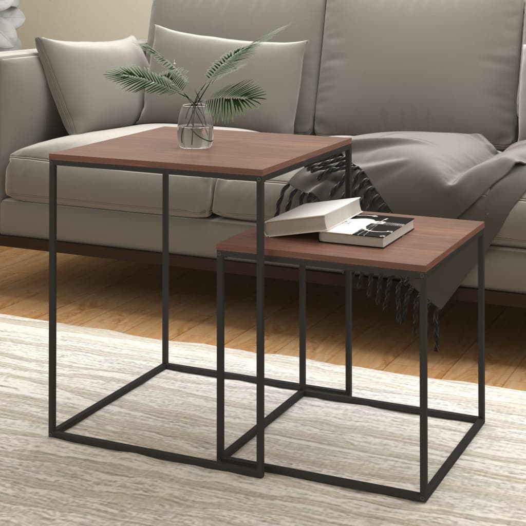 Coffee Table Set 2 Pcs Engineered Wood And Metal