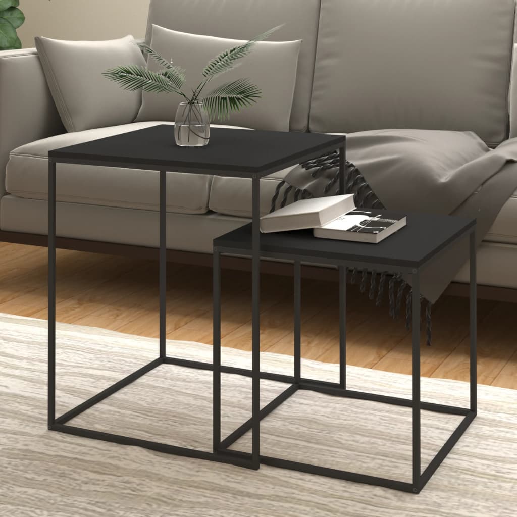 Coffee Table Set 2 Pcs Engineered Wood And Metal