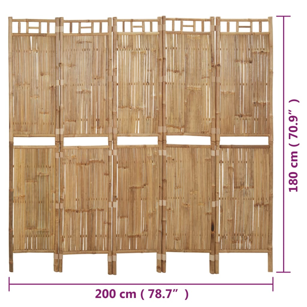 5-Panel Room Divider Bamboo