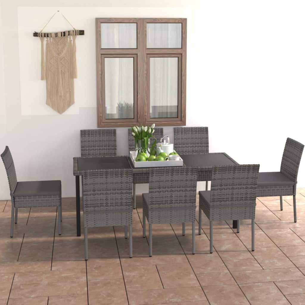 9 Piece Outdoor Dining Set With Cushions Poly Rattan