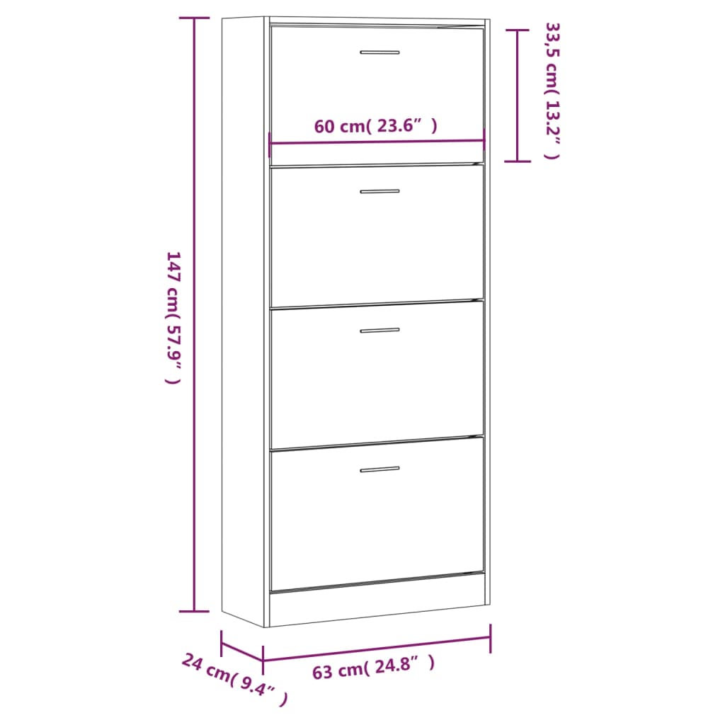 Shoe Cabinet 63X24X Engineered Wood