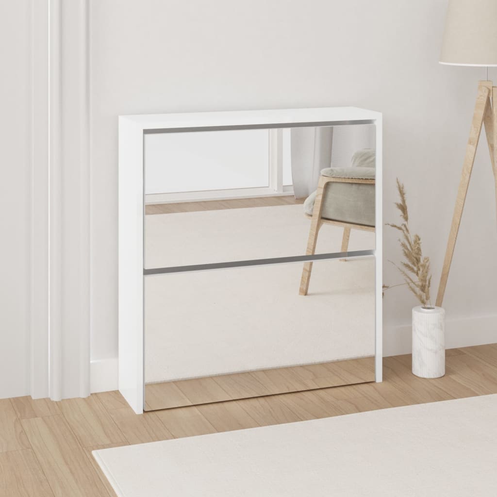 Shoe Cabinet With Mirror 2-Layer 63X17X