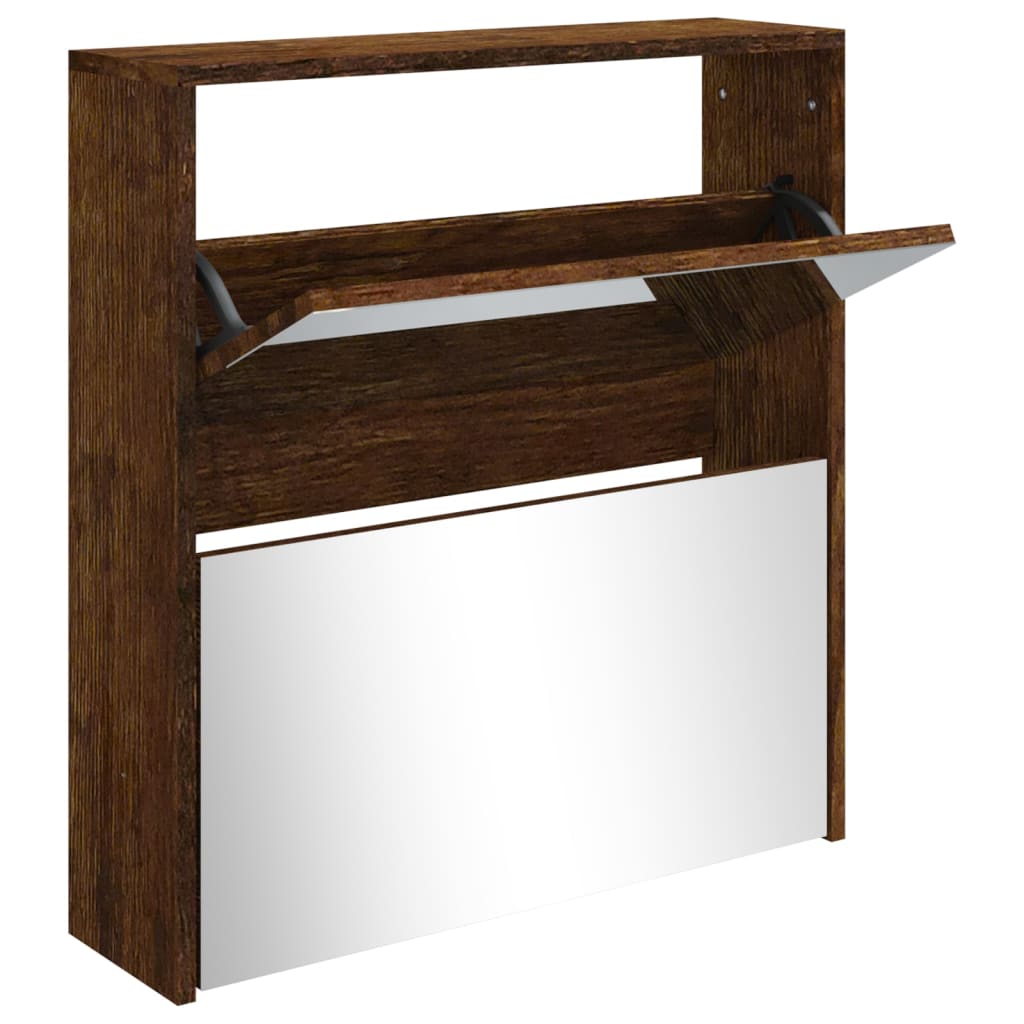 Shoe Cabinet With Mirror 2-Layer 63X17X