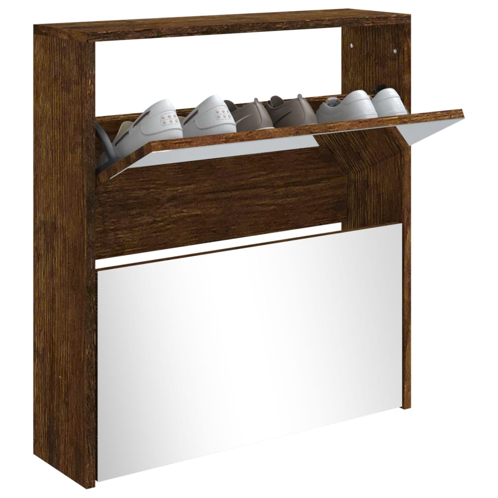 Shoe Cabinet With Mirror 2-Layer 63X17X