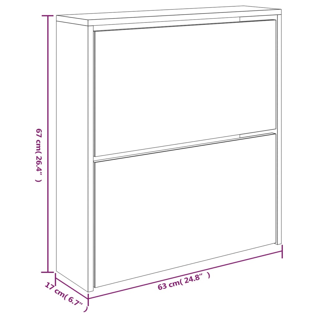 Shoe Cabinet With Mirror 2-Layer 63X17X