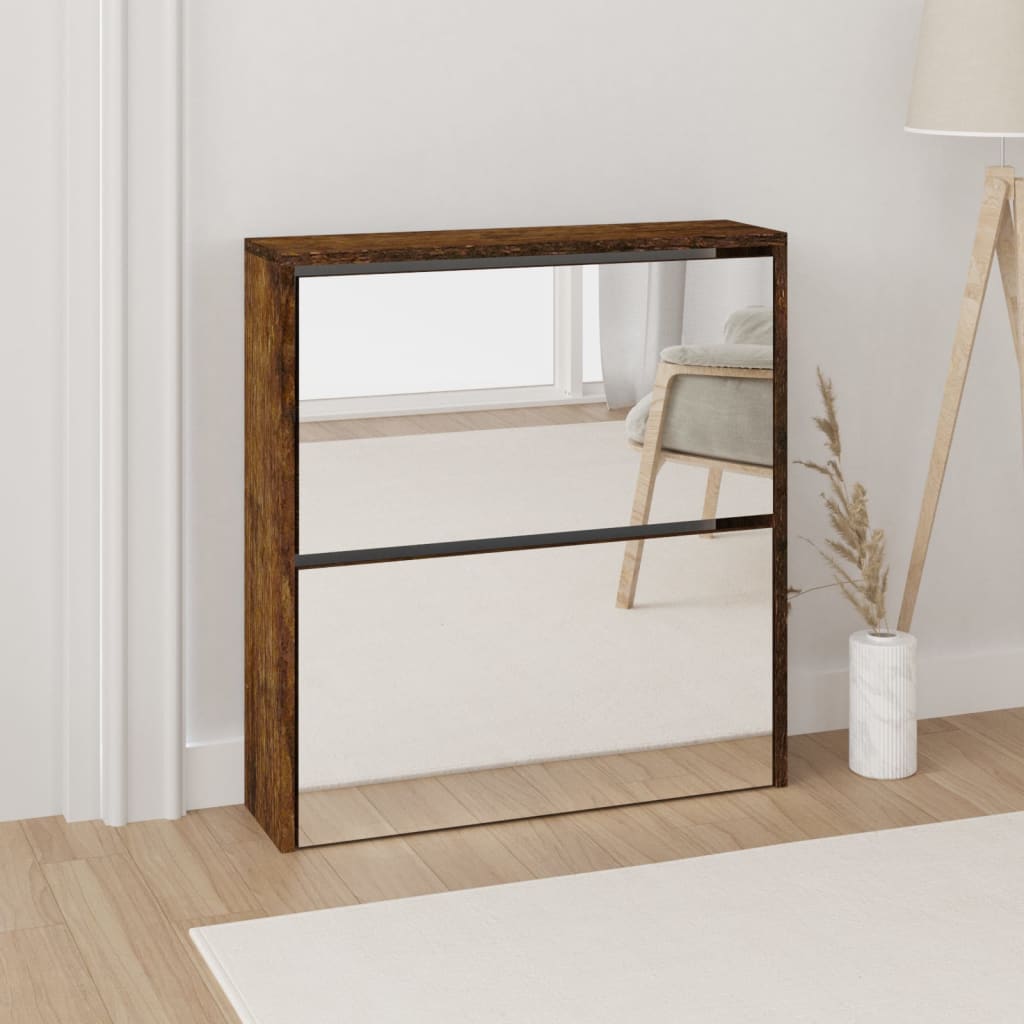 Shoe Cabinet With Mirror 2-Layer 63X17X