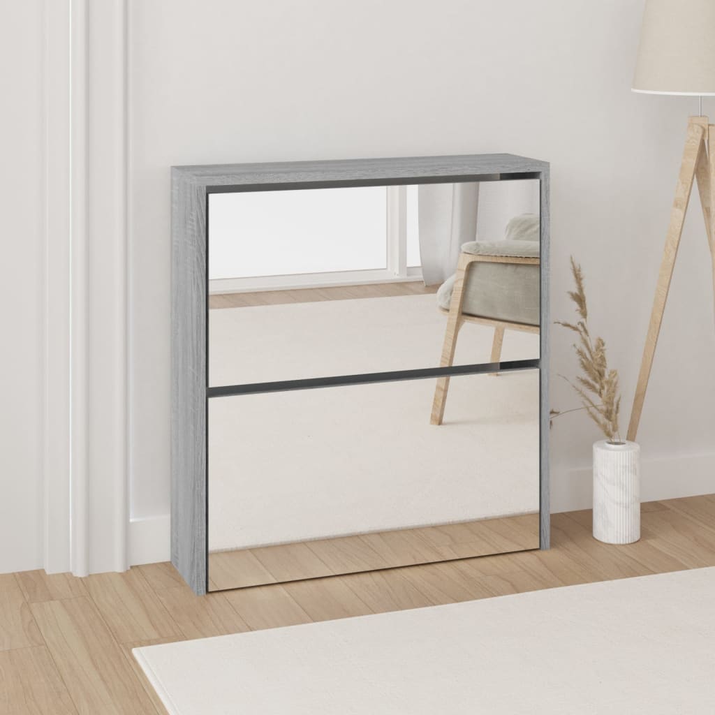 Shoe Cabinet With Mirror 2-Layer 63X17X