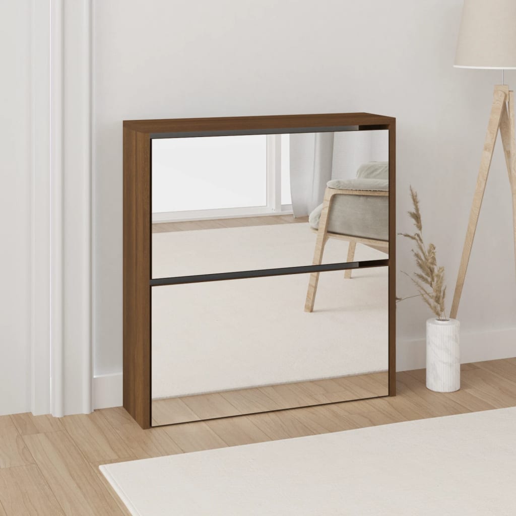 Shoe Cabinet With Mirror 2-Layer 63X17X