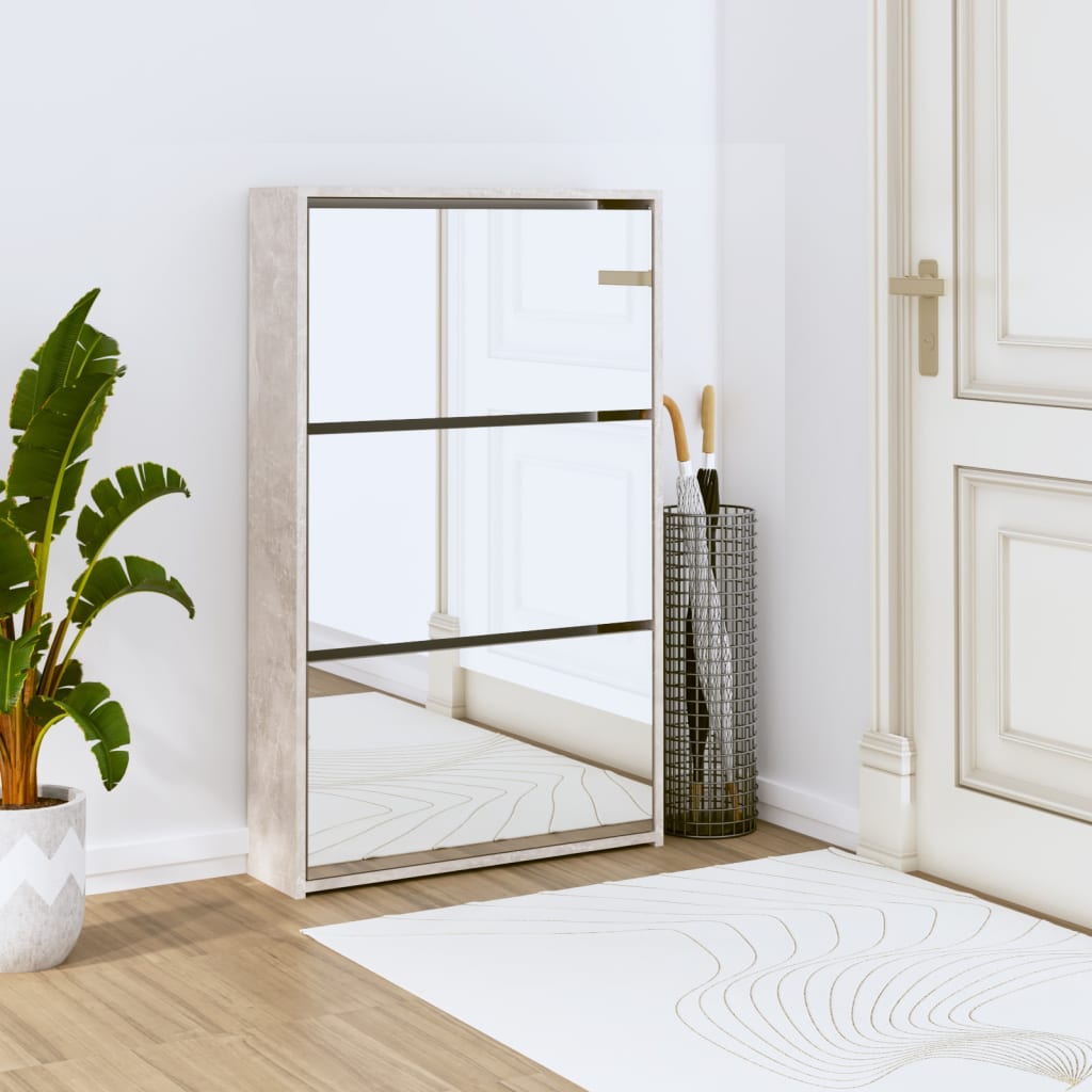 Shoe Cabinet With Mirror 2-Layer 63X17X