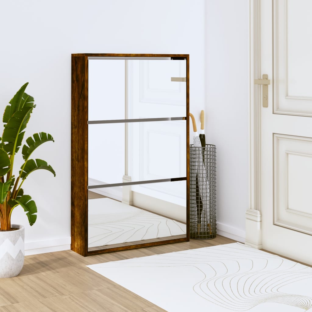 Shoe Cabinet With Mirror 2-Layer 63X17X