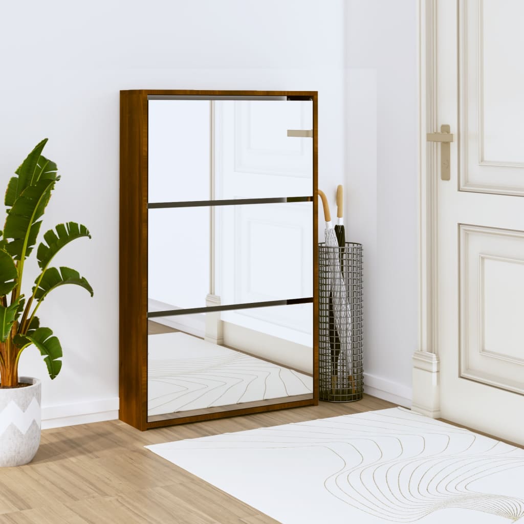 Shoe Cabinet With Mirror 2-Layer 63X17X