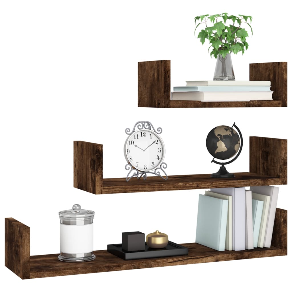 Wall Display Shelves 3 Pcs Engineered Wood
