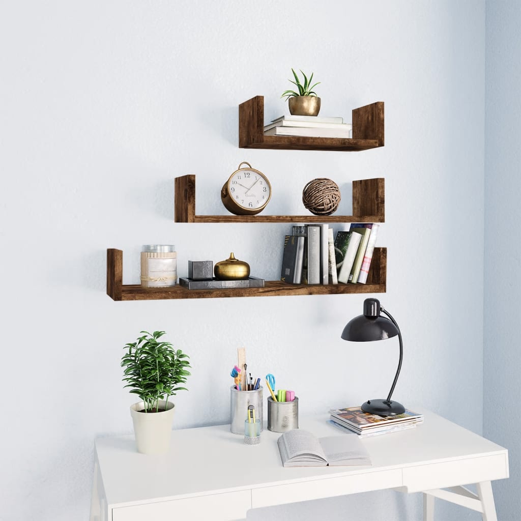 Wall Display Shelves 3 Pcs Engineered Wood