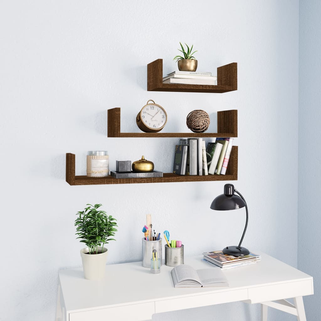Wall Display Shelves 3 Pcs Engineered Wood