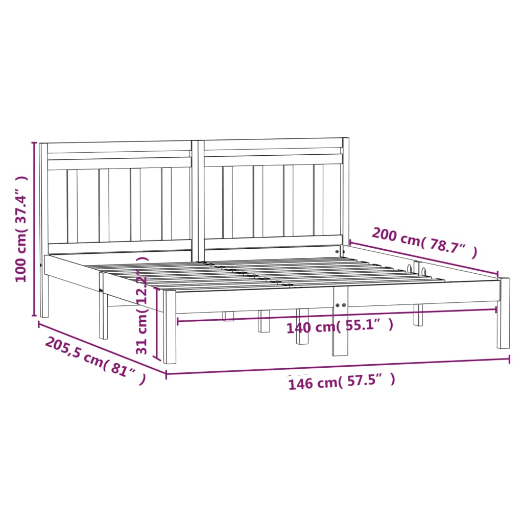 3100589 Bed Frame Without Mattress Solid Wood (810017+814094)