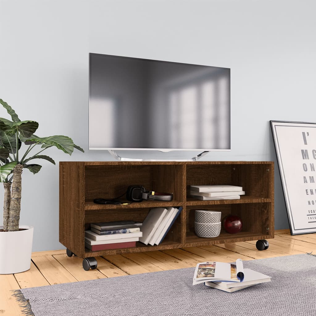 Tv Cabinet With Castors 90X35X35 Cm Engineered Wood