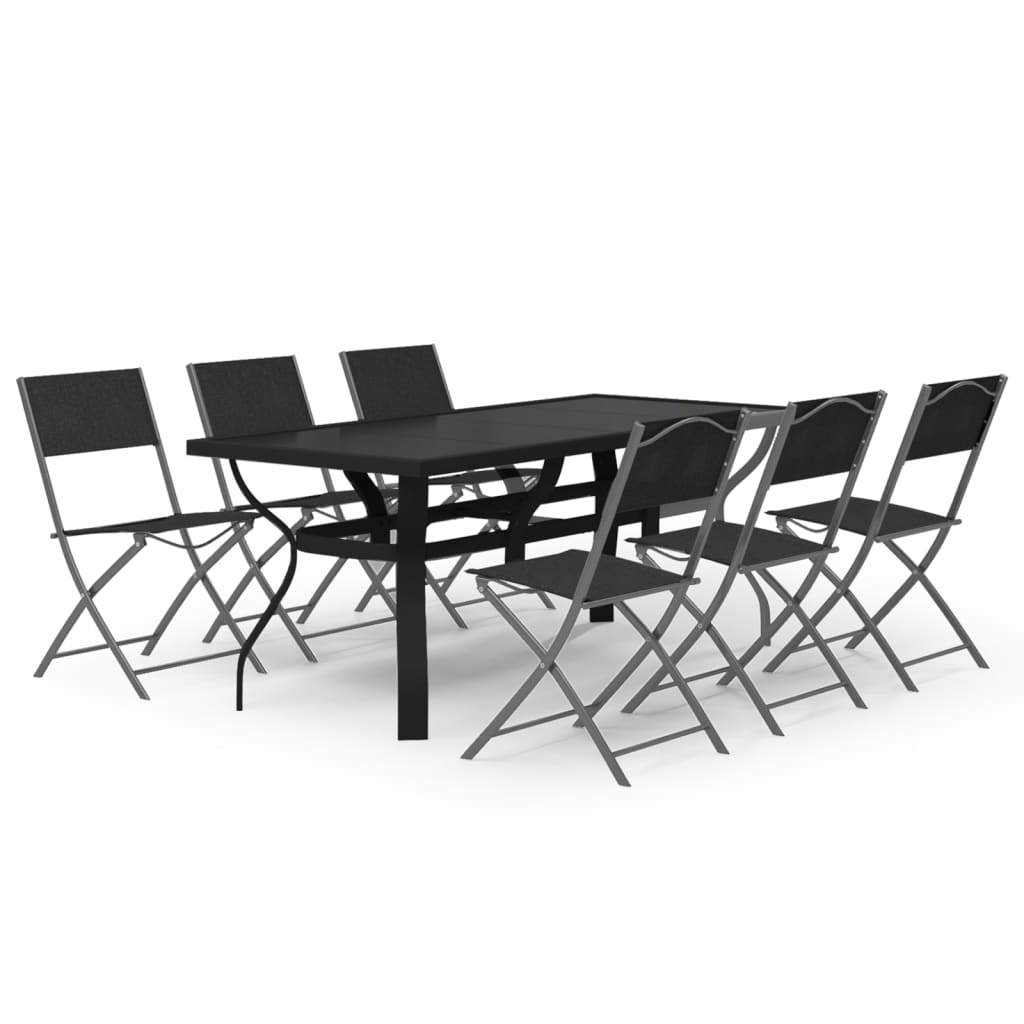 7 Piece Garden Dining Set Grey And Black