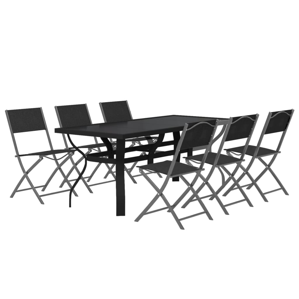 7 Piece Garden Dining Set Grey And Black
