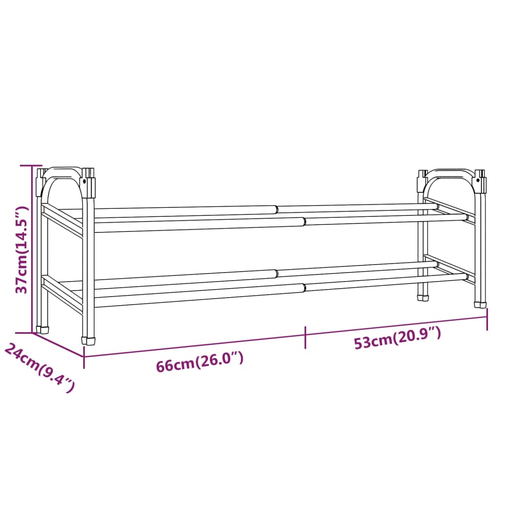 Extendable Shoe Rack With 2 Shelves 119X24X37 Cm