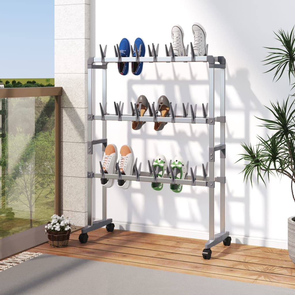 Shoe Rack With Wheels Silver 66X27X100 Cm