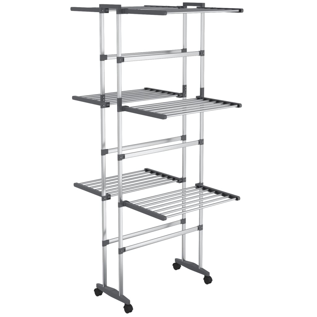 3-Tier Laundry Drying Rack With Wheels Silver