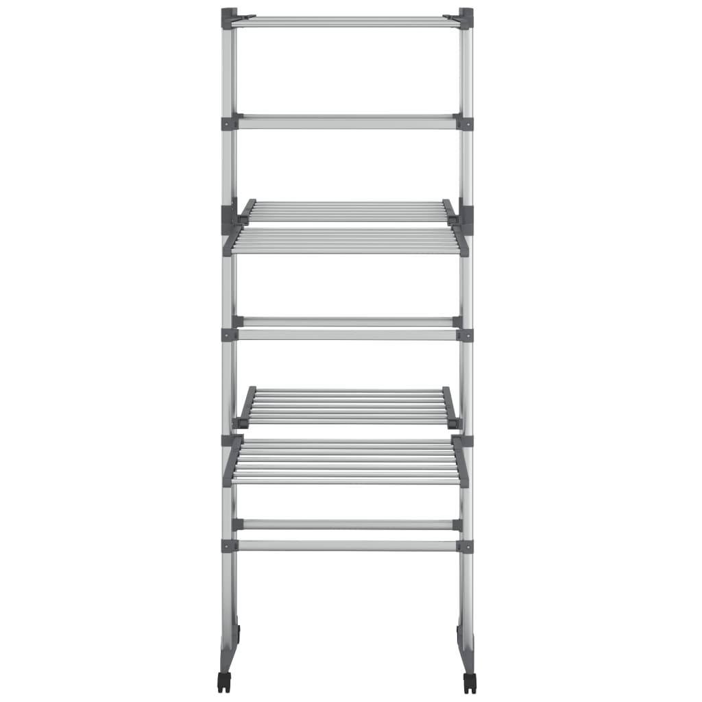3-Tier Laundry Drying Rack With Wheels Silver