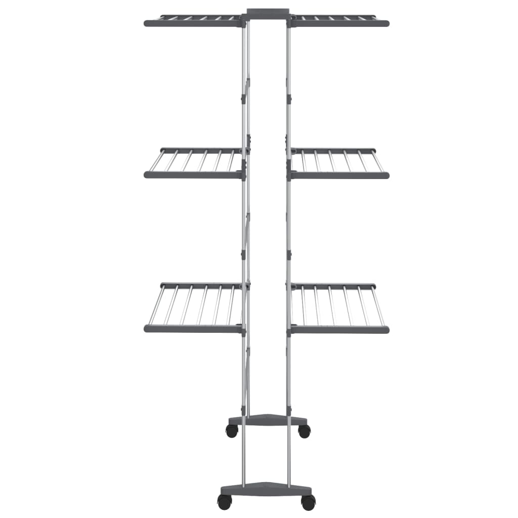 3-Tier Laundry Drying Rack With Wheels Silver
