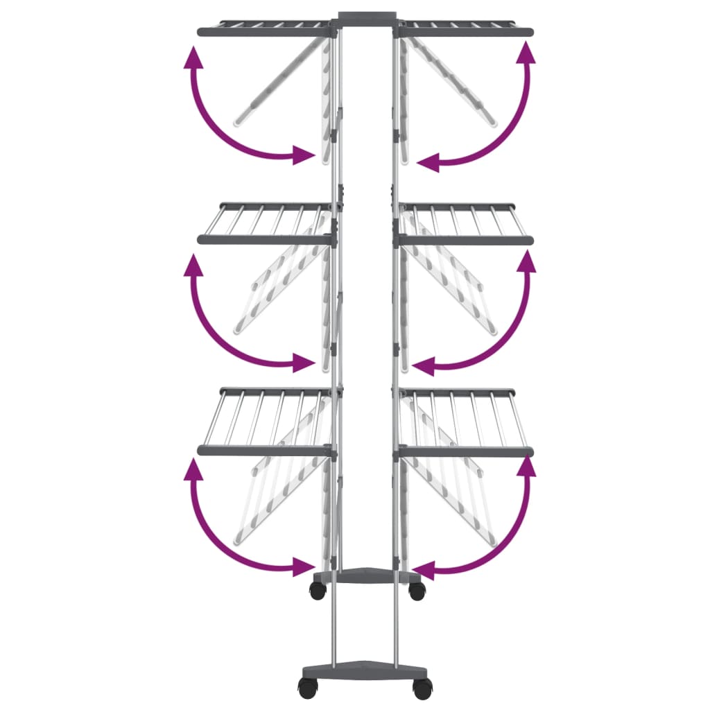 3-Tier Laundry Drying Rack With Wheels Silver