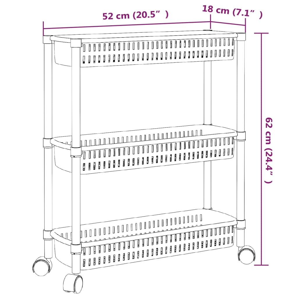 3-Tier Storage Trolley Silver And White Aluminium