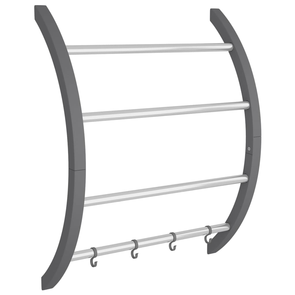 Towel Rack With Hooks Silver Aluminium
