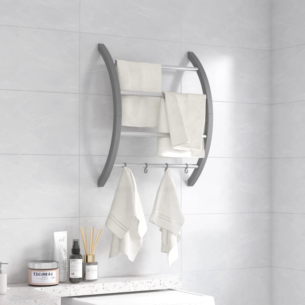 Towel Rack With Hooks Silver Aluminium
