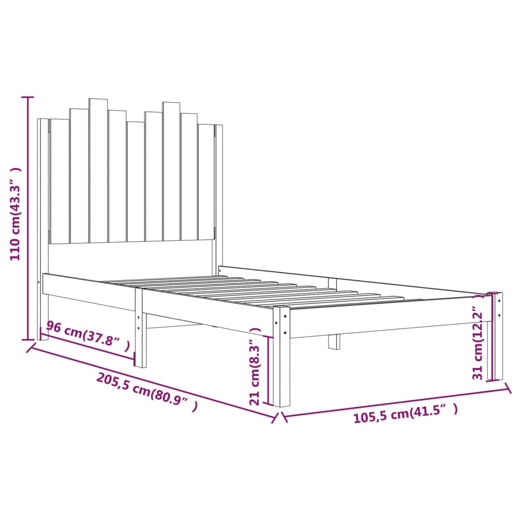 3103772  Bed Frame Without Mattress Solid Wood (810011+818459)