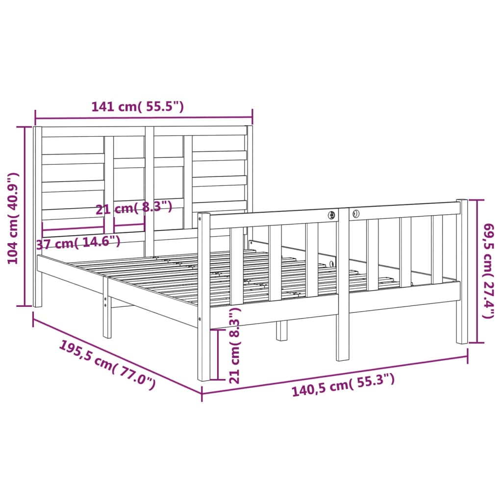 Bed Frame Without Mattress Solid Wood Double