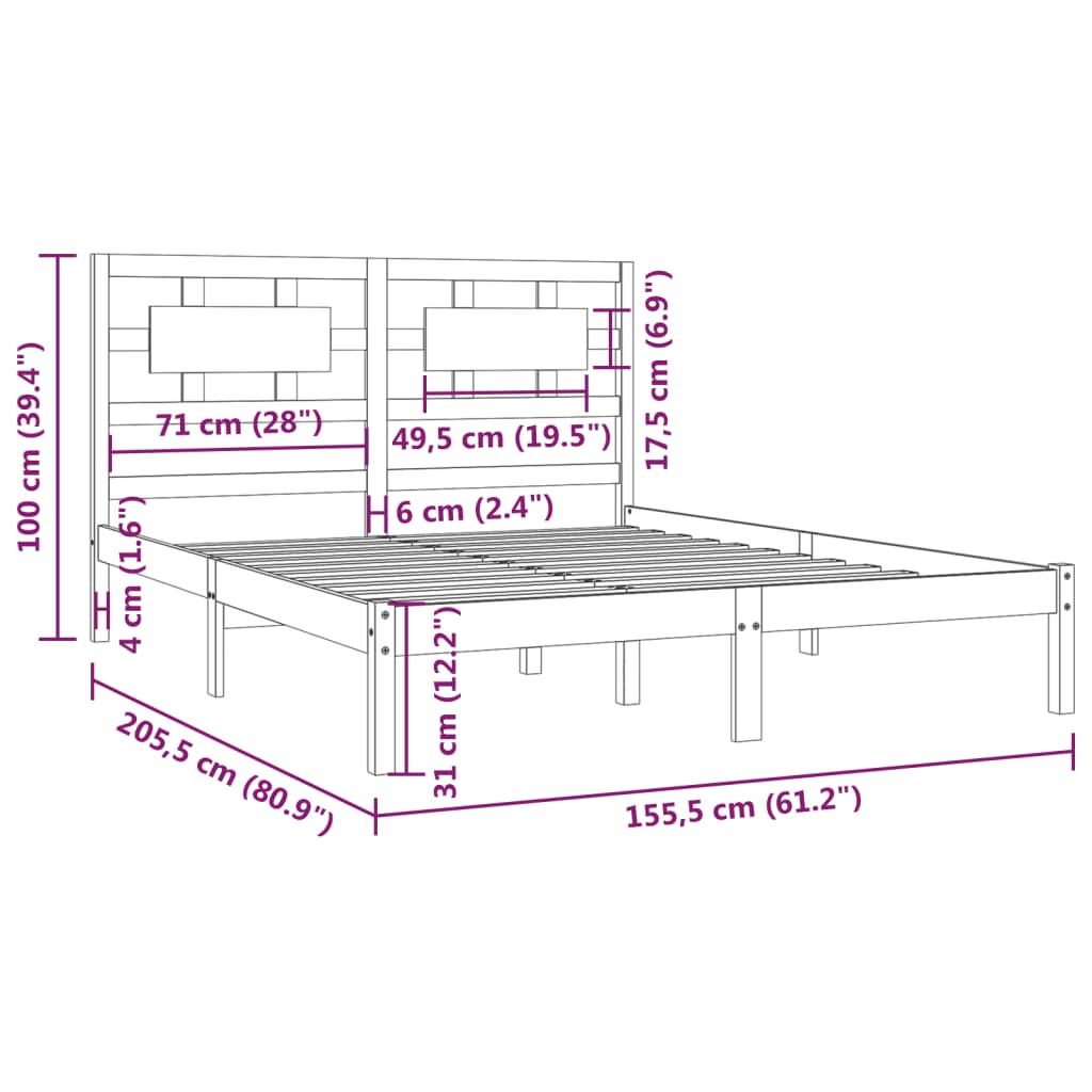 Bed Frame Without Mattress King Size Solid Wood Pine