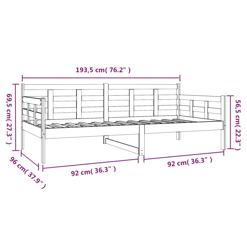 Day Bed Without Mattress Solid Wood Pine Single