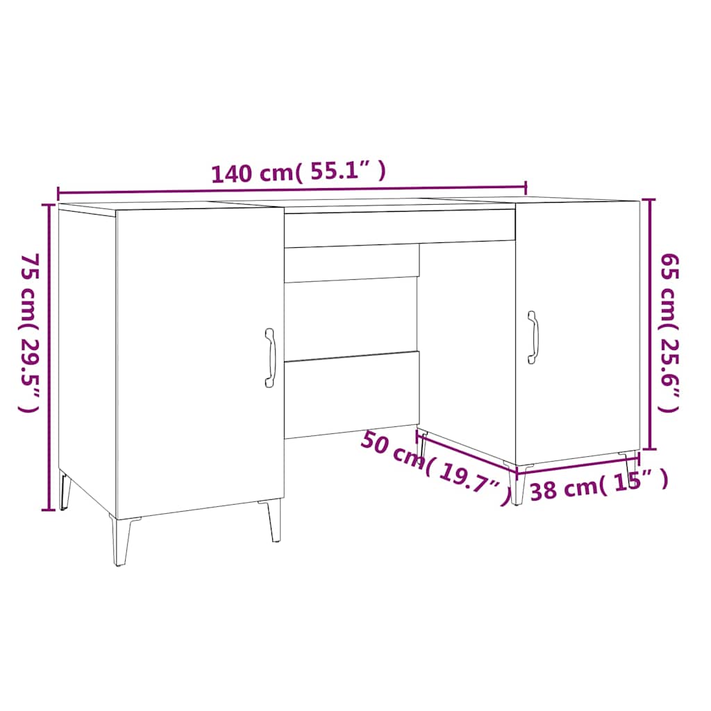 Desk 140X50X75 Cm Engineered Wood