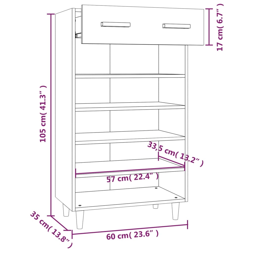 Shoe Cabinet 60X35X105 Cm Engineered Wood