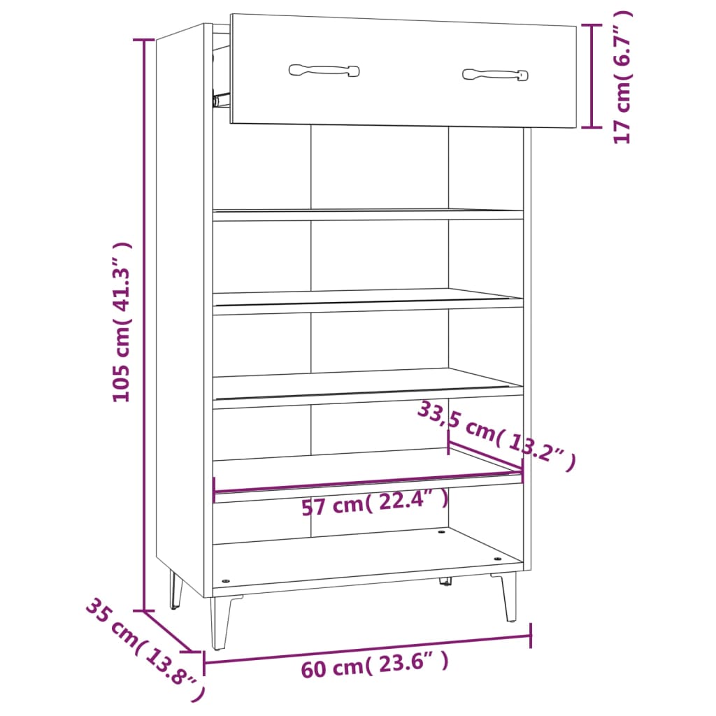 Shoe Cabinet 60X35X105 Cm Engineered Wood