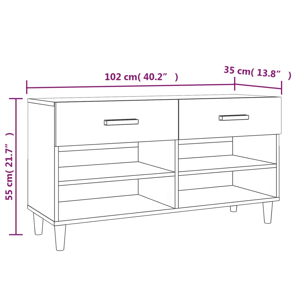 Shoe Cabinet 102X35X55 Cm Engineered Wood