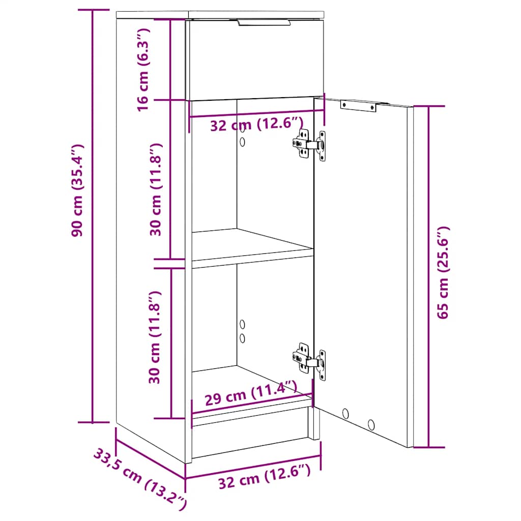 Bathroom Cabinet 32X34X90 Cm Engineered Wood