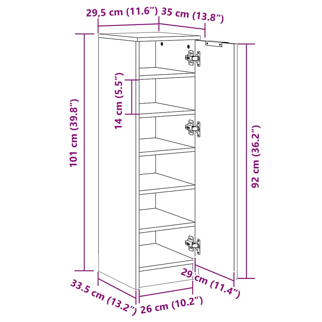 Shoe Cabinet 30X35X100 Cm Engineered Wood