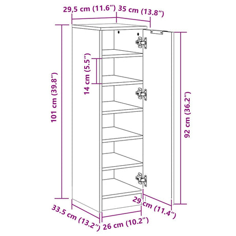 Shoe Cabinet 30X35X100 Cm Engineered Wood