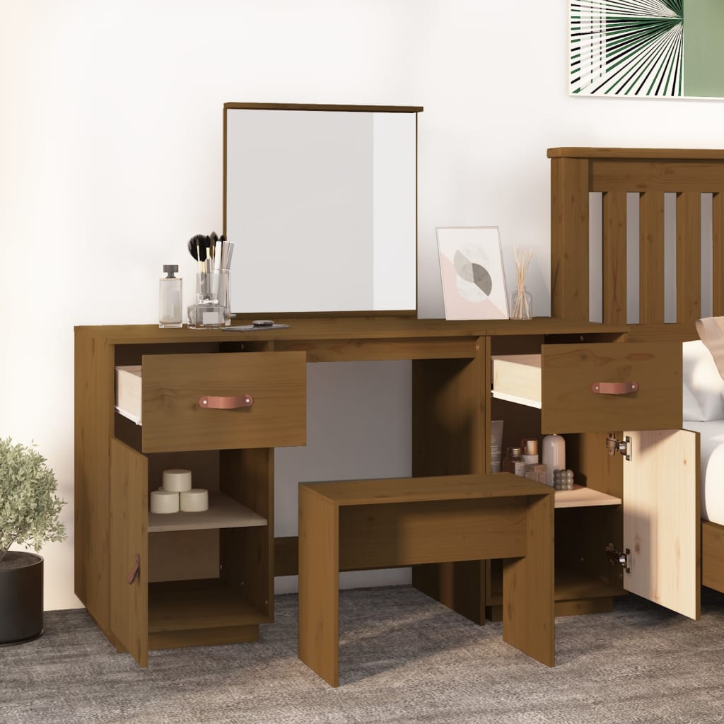 Dressing Table Set With A Mirror Solid Wood Pine