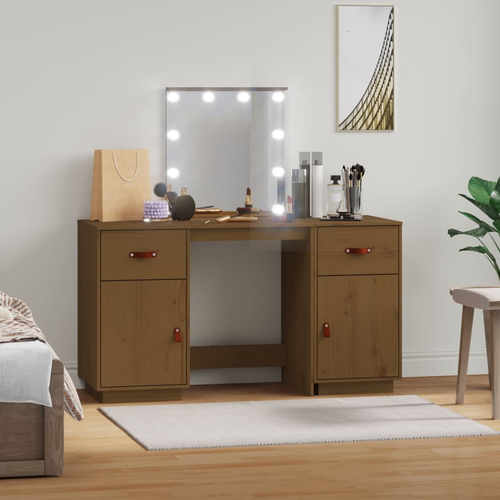 Dressing Table Set With Led Solid Wood Pine