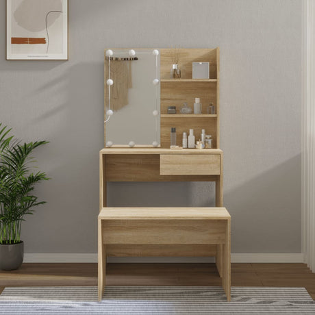 Dressing Table Set With Led Engineered Wood