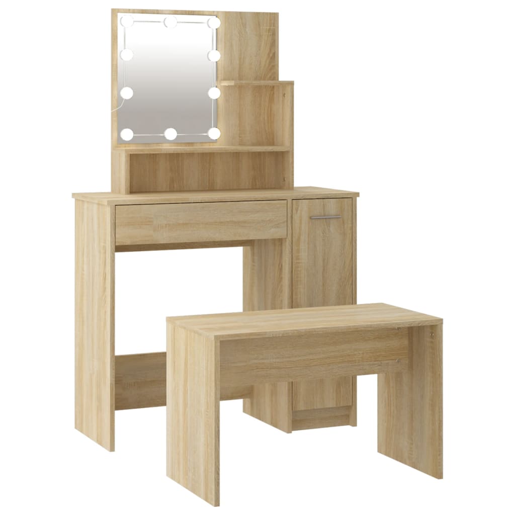 Dressing Table Set With Led Engineered Wood