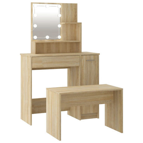 Dressing Table Set With Led Engineered Wood