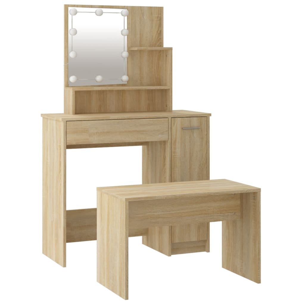 Dressing Table Set With Led Engineered Wood