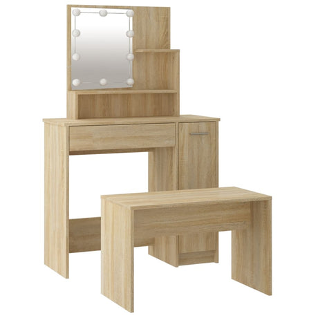 Dressing Table Set With Led Engineered Wood