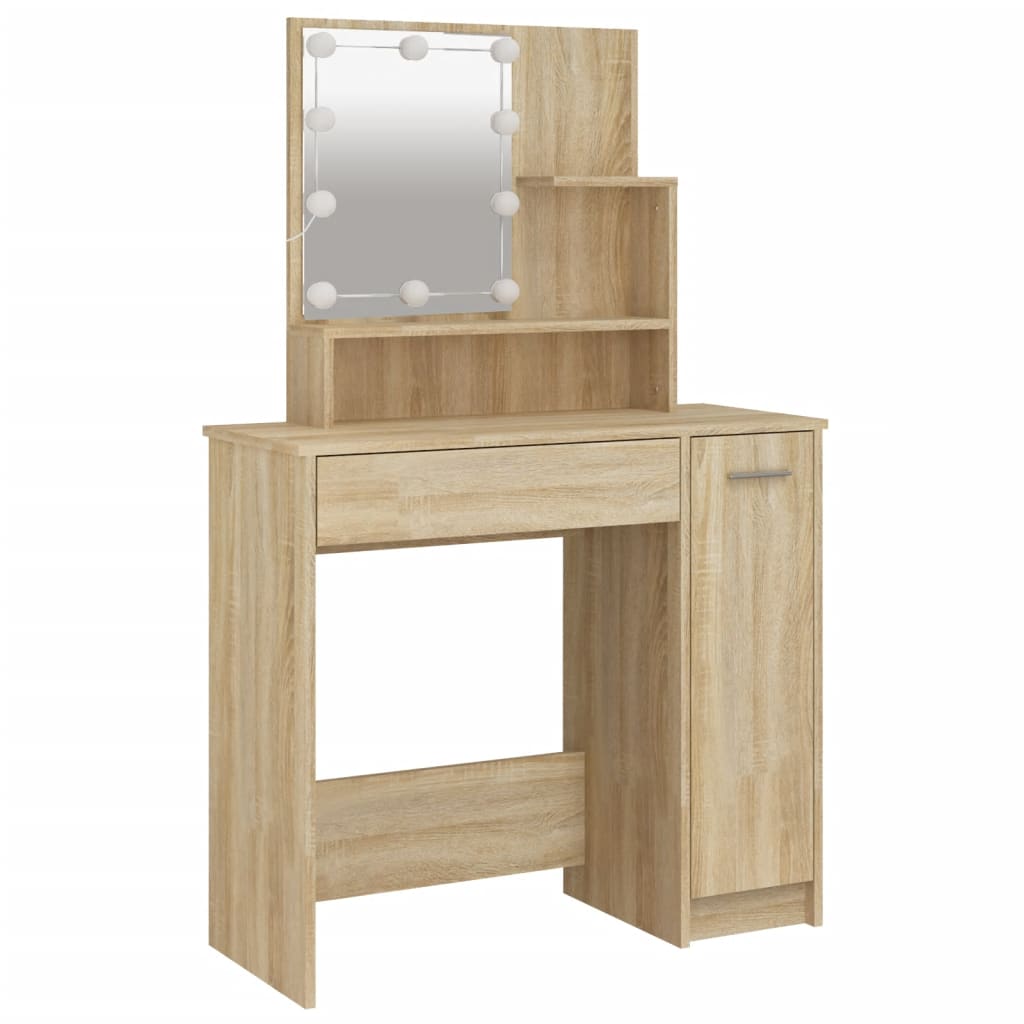 Dressing Table Set With Led Engineered Wood